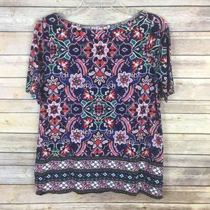 ❤Ann Taylor LOFT Women's Knit Top XS Blue Pink Purple Floral